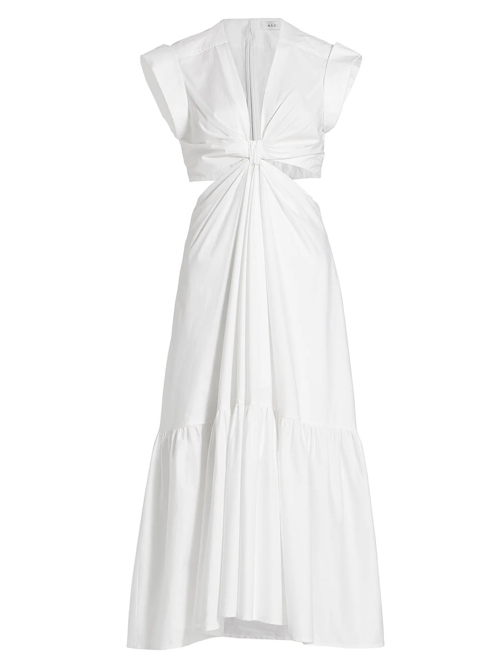 ALC Alexandria Dress White Cotton Cut-Out Tiered Midi Size 2 Stain Disclosed